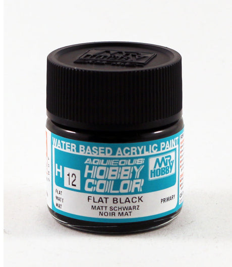 Mr Hobby Aqueous 12 Flat Black 10ml Mr Hobby PAINT, BRUSHES & SUPPLIES