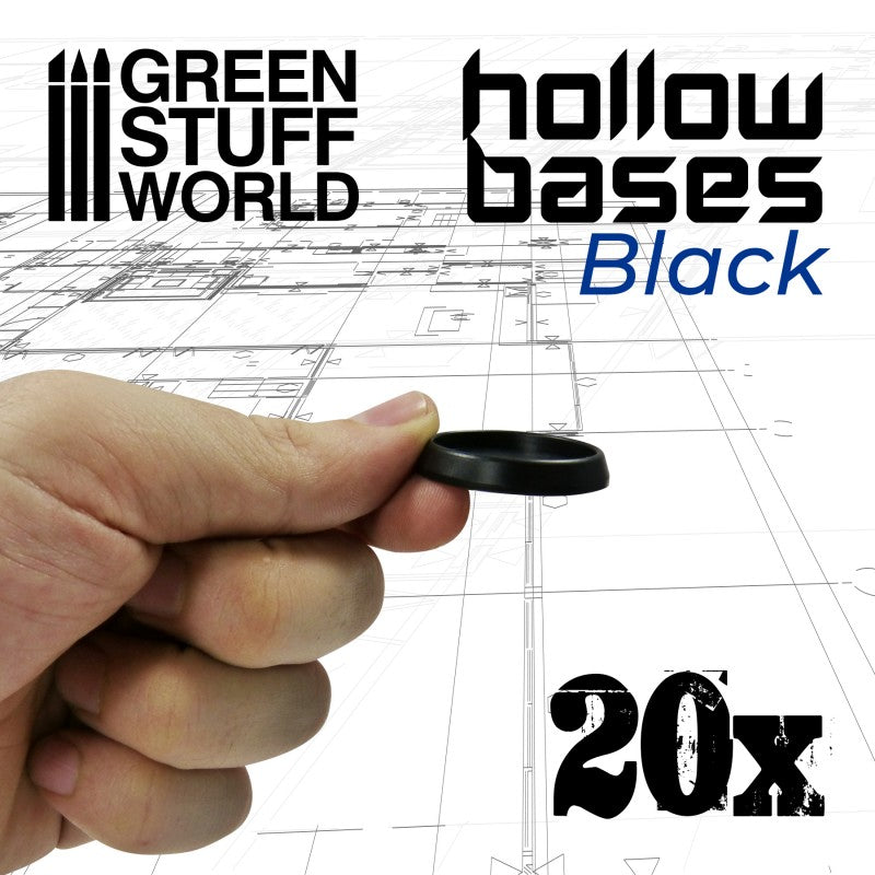 Green Stuff World Hollow Plastic Bases - Black 32mm (20pcs) Green Stuff World PLASTIC MODELS