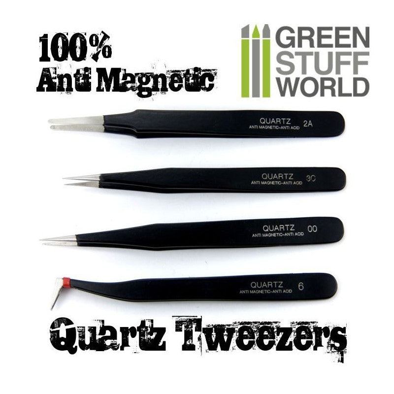 Green Stuff World Anti-Magnetic Quarts Tweezers Set (4) Green Stuff World TOOLS