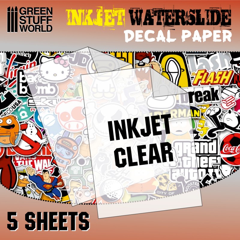 Green Stuff World Waterslide Decal Paper Inkjet Transparent/Clear 5 Sheets Green Stuff World PAINT, BRUSHES & SUPPLIES