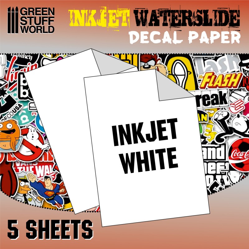 Green Stuff World Waterslide Decal Paper Inkjet White 5 Sheets Green Stuff World PAINT, BRUSHES & SUPPLIES