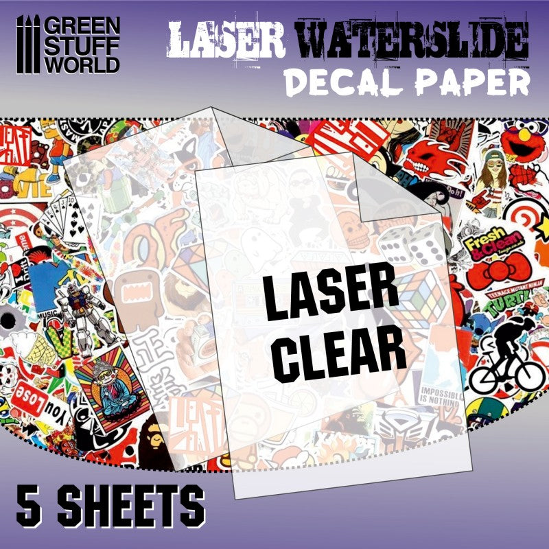 Green Stuff World Waterslide Decal Paper Laser Transparent/Clear 5 Sheets Green Stuff World PAINT, BRUSHES & SUPPLIES