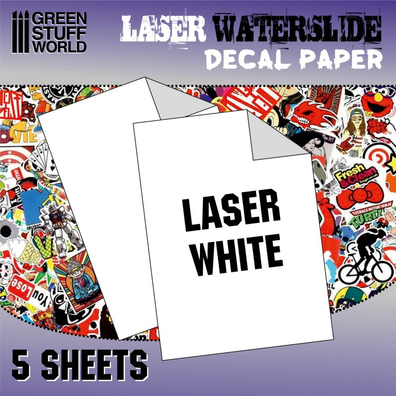 Green Stuff World Waterslide Decal Paper Laser White 5 Sheets Green Stuff World PAINT, BRUSHES & SUPPLIES