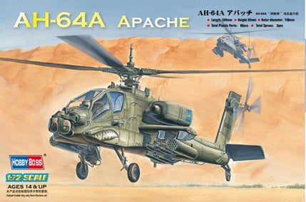 HobbyBoss 1/72 AH-64A Apache Attack Helicopter Plastic Model Kit [87218] - Hobbytech Toys