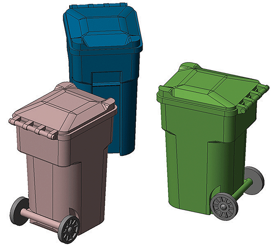Hi-Tech Details HO 96-Gallon Wheeled Trash & Recycling Bin - Kit - Green pkg(6) Hi-Tech Details TRAINS - HO/OO SCALE