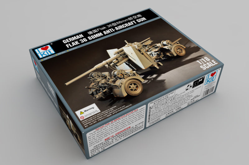 I Love Kit 1/18 German Flak 36 88MM Anti-Aircraft Gun Plastic Model Kit [61701] - Hobbytech Toys