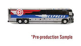Iconic Replicas870321 HO MCI D4505 Bus - Assembled - 595 Express (blue, red, white) - Hobbytech Toys