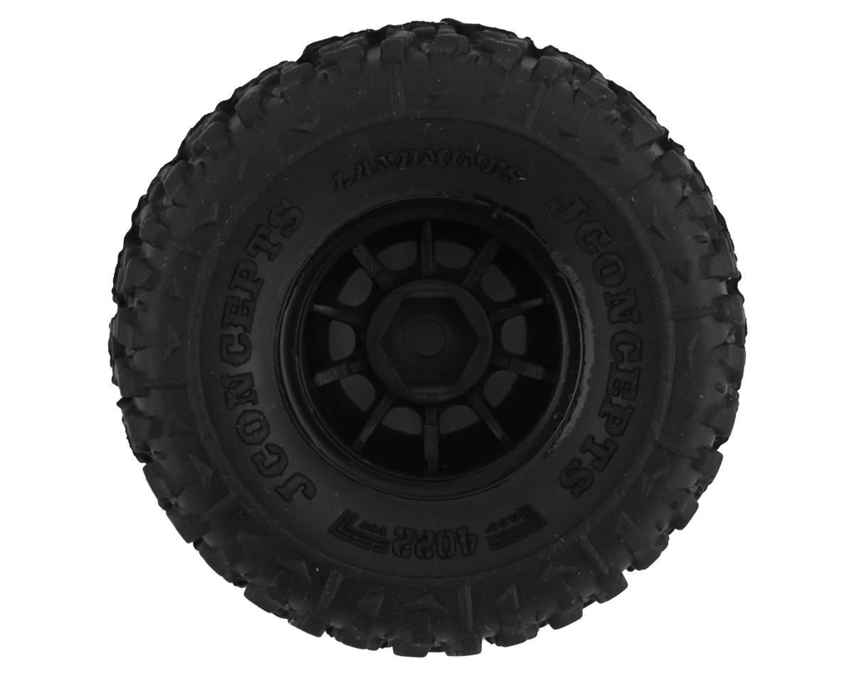 JConcepts Landmines 1.0" Pre-Mounted Tires w/Hazard Wheel (Black) (4) (Green) w/7mm Hex - Hobbytech Toys