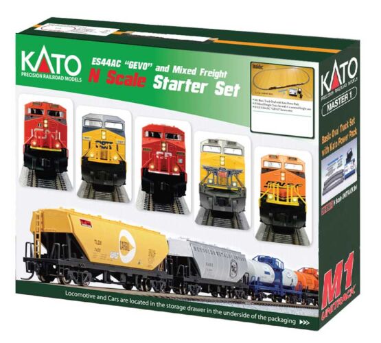 Kato 1060022 N GE ES44AC GEVO Mixed Freight Starter Set - Canadian Pacific - DC Kato TRAINS - N SCALE