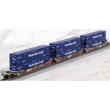 Kato N Gunderson MAXI-IV 3-Unit Well Car w/53ft Containers - Ready to Run - BNSF Railway 254007 (Boxcar Red, Wedge Logo, FEC Containers) - Hobbytech Toys