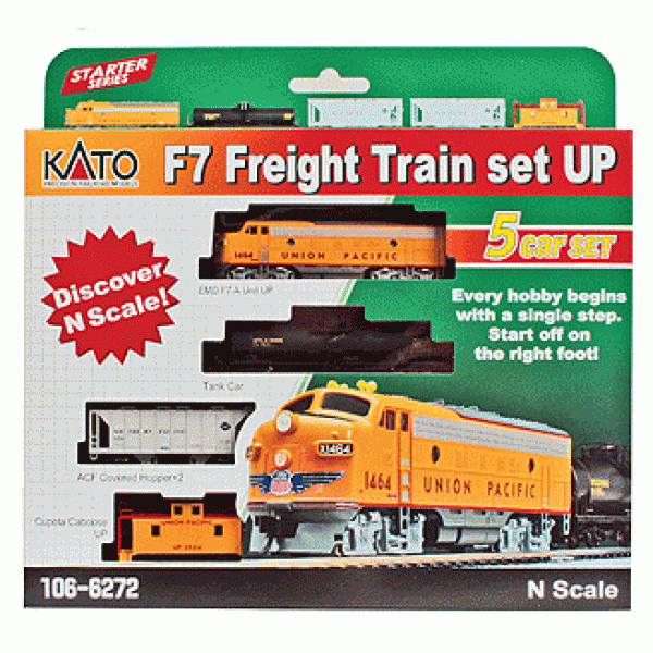 Kato N Diesel Freight Train-Only Set - Standard DC - Union Pacific (Armour Yellow, gray) Kato TRAINS - N SCALE