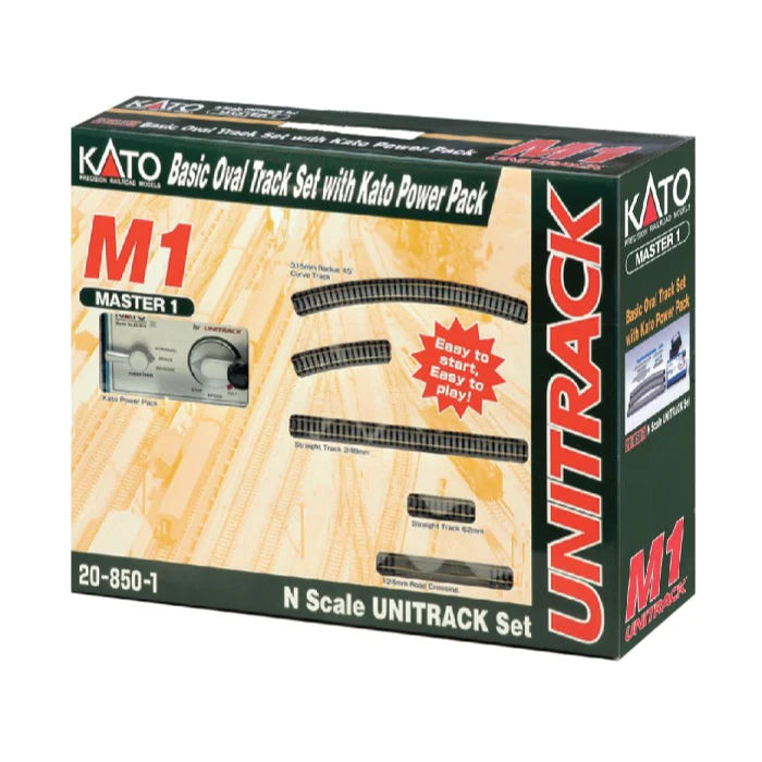 Kato N M1 Basic Oval Track Starter Set - Unitrack - Oval w/12-3/8" Radius Curves, Rerailer, Power Pack SX - Hobbytech Toys