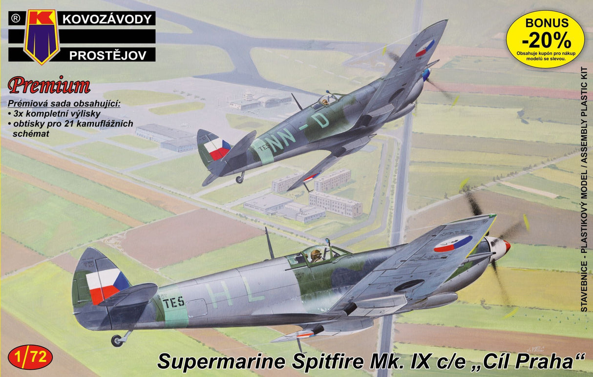 Kovozavody KPM0060 1/72 Supermarine Spitfire Mk.IXC/E ,Cil Praha ,3x,20 version Plastic Model Kit Kovozavody PLASTIC MODELS