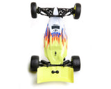 Losi Mini-B 1/16 2wd Buggy RTR in bright yellow and orange color, featuring a detailed chassis and off-road tires for fast and agile racing on various terrains.