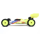 Losi Mini-B 1/16 2wd Buggy RTR in Yellow, a compact and high-performance remote-controlled racing buggy showcased on a plain white background.