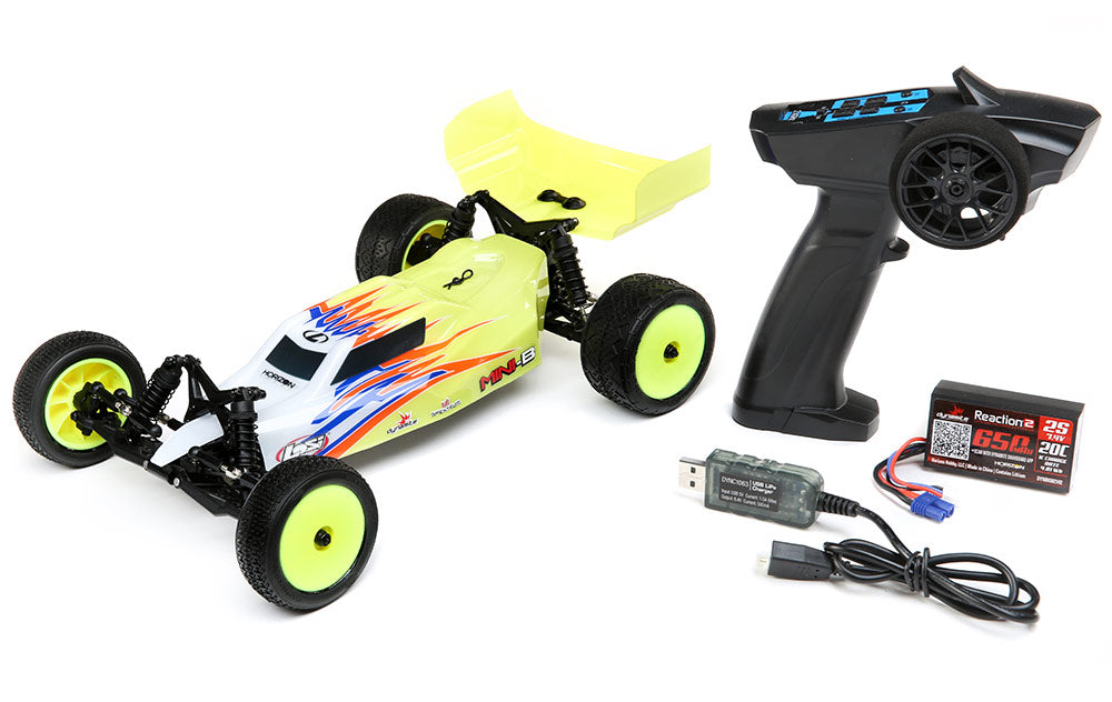 Losi Mini-B 1/16 2wd Buggy RTR, Yellow - Compact high-performance remote-controlled buggy with sleek yellow body and advanced features for indoor and outdoor play.