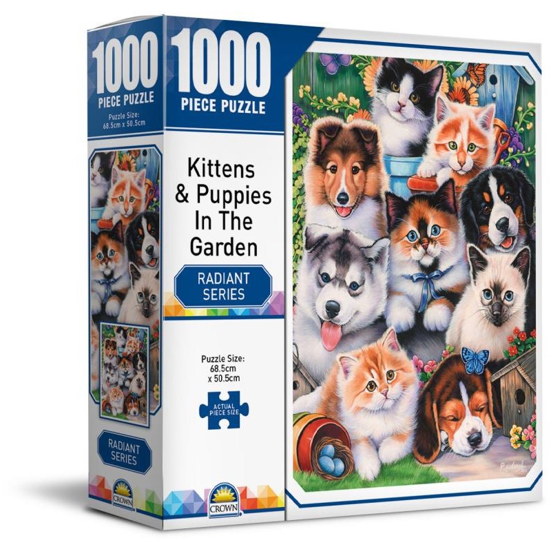 Crown Radient Series Kitties and Puppies in the Garden 1000pc Puzzle MJM Australia PUZZLES