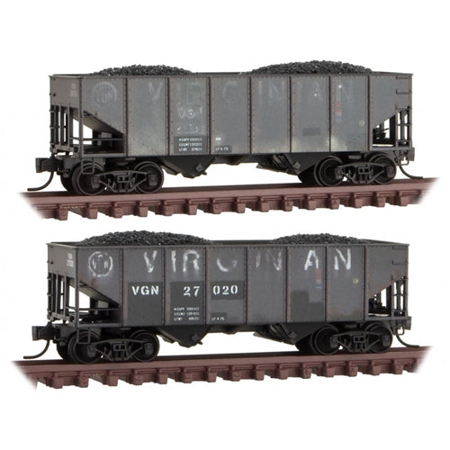 Micro Trains Line 99305940 N 33ft 2-Bay Rib-Side Hopper w/Coal Load 2-Pack Virginian (Weathered) - Hobbytech Toys
