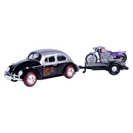 Motor Max 1/24 Volkswagen Beetle with Motorbike and Trailer - Assorted Colours Motor Max DIE-CAST MODELS