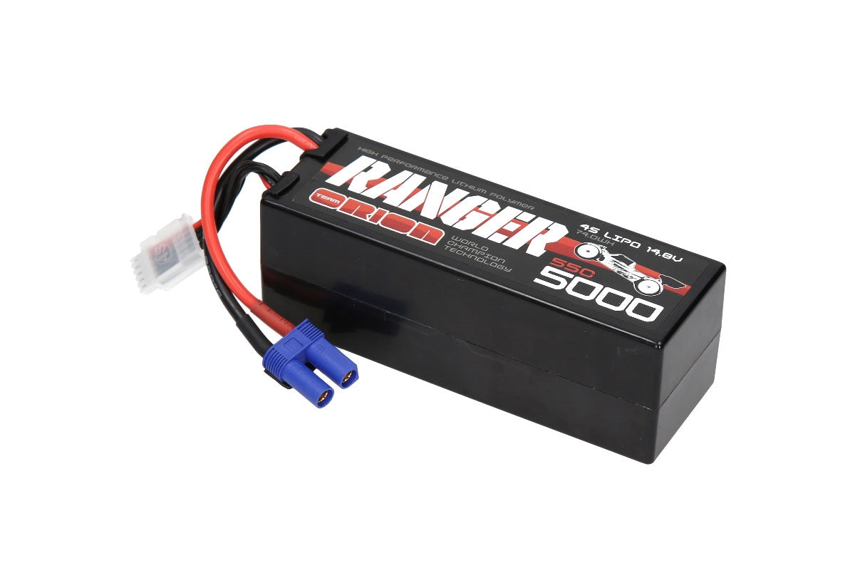 Powerful 5000mAh 4S 14.8V 55C Hardcase Lipo Battery with EC5 connector for high-performance RC applications.