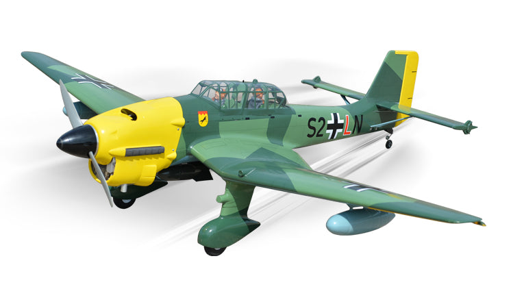 Vintage-style German WWII Ju87 Stuka aircraft model with 1910mm wingspan and 20cc engine for RC flight enthusiasts.