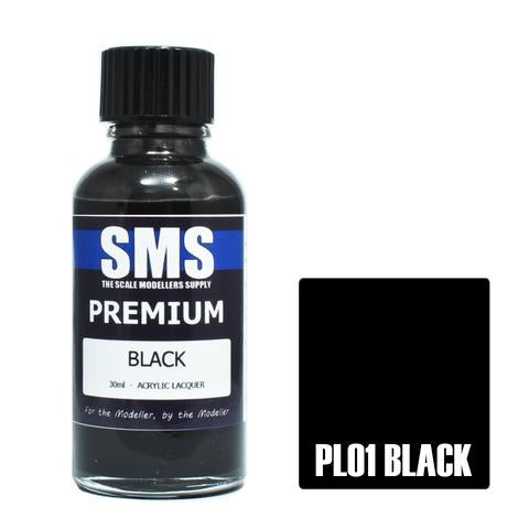 SMS PL01 Premium Acrylic Lacquer Black 30ml Scale Modellers Supply PAINT, BRUSHES & SUPPLIES