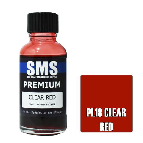 SMS PL18 Premium Acrylic Lacquer Clear Red 30ml Scale Modellers Supply PAINT, BRUSHES & SUPPLIES