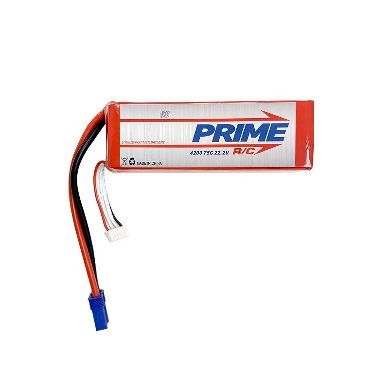 Powerful RC drone battery: Prime RC 4200mAh 6S 22.2V 75C LiPo battery with EC5 connector, ready for high-performance RC flights.