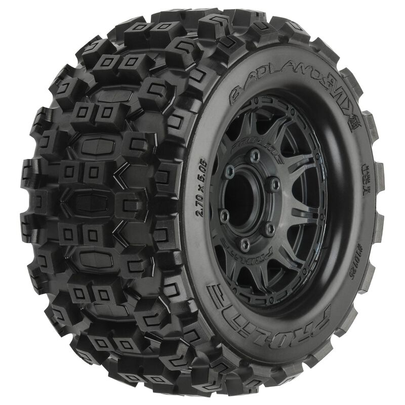 Proline Badlands MX28 2.8in Tyres Mounted on Raid Black 6x30 Wheels, F/R, PR10125-10 - Hobbytech Toys