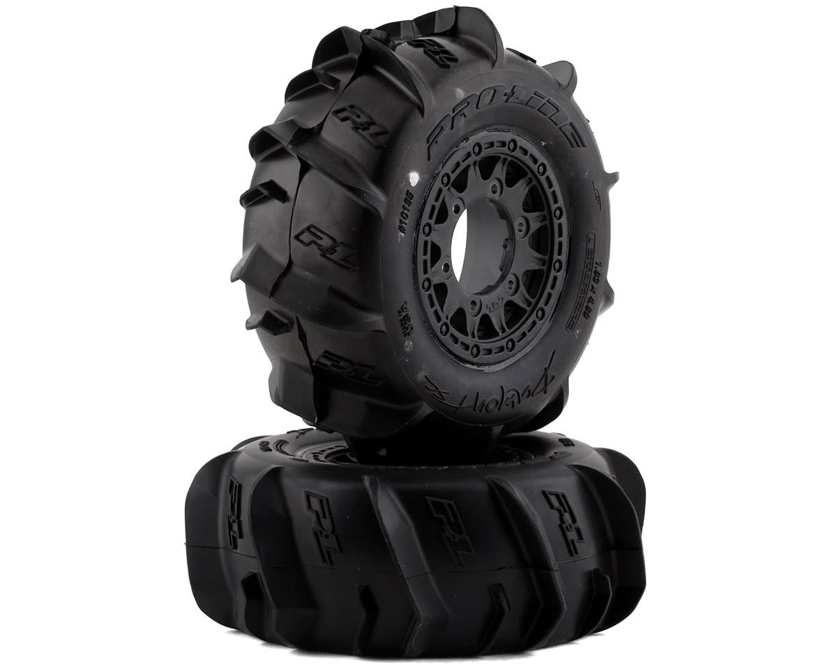 Proline Dumont Paddle SC 2.2in/3.0in Tyres Mounted on Raid Black Wheels, F/R, PR10185-10 - Hobbytech Toys