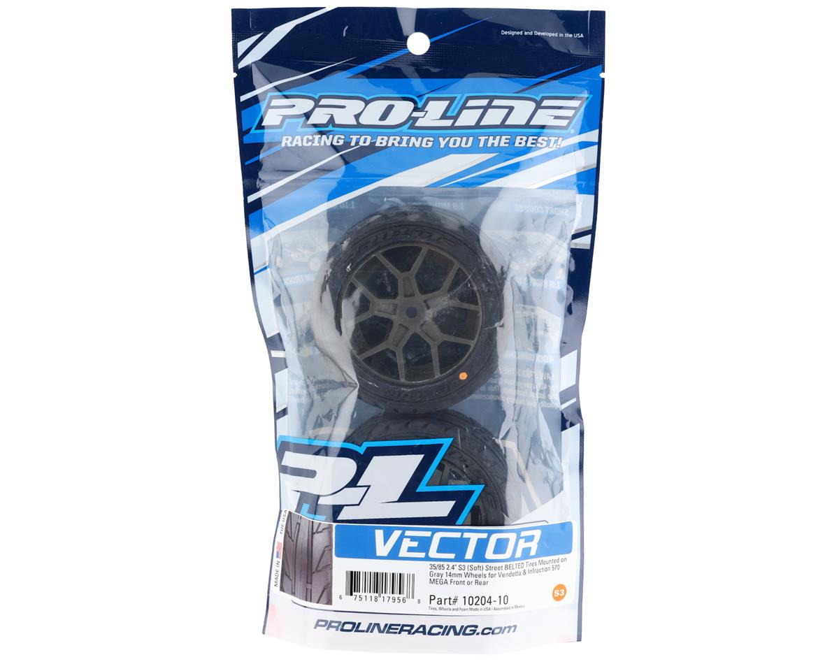 Proline 1/8 Vector S3, F/R 35/85 2.4in Belted Tyres Mounted on 14mm Hex, PR10204-10 - Hobbytech Toys