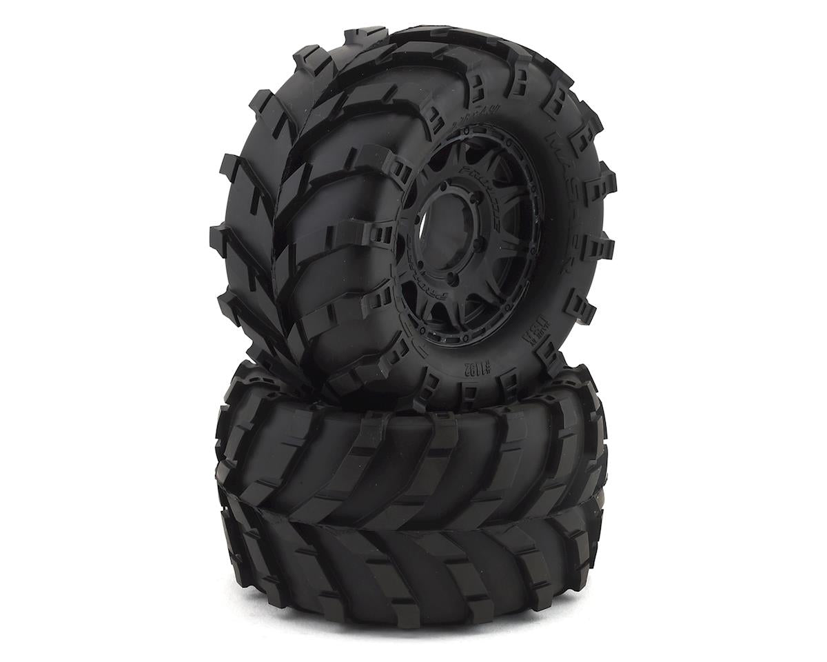 Proline Masher 2.8in Tyres Mounted on Raid Black 6x30 Wheels, F/R, PR1192-10 - Hobbytech Toys