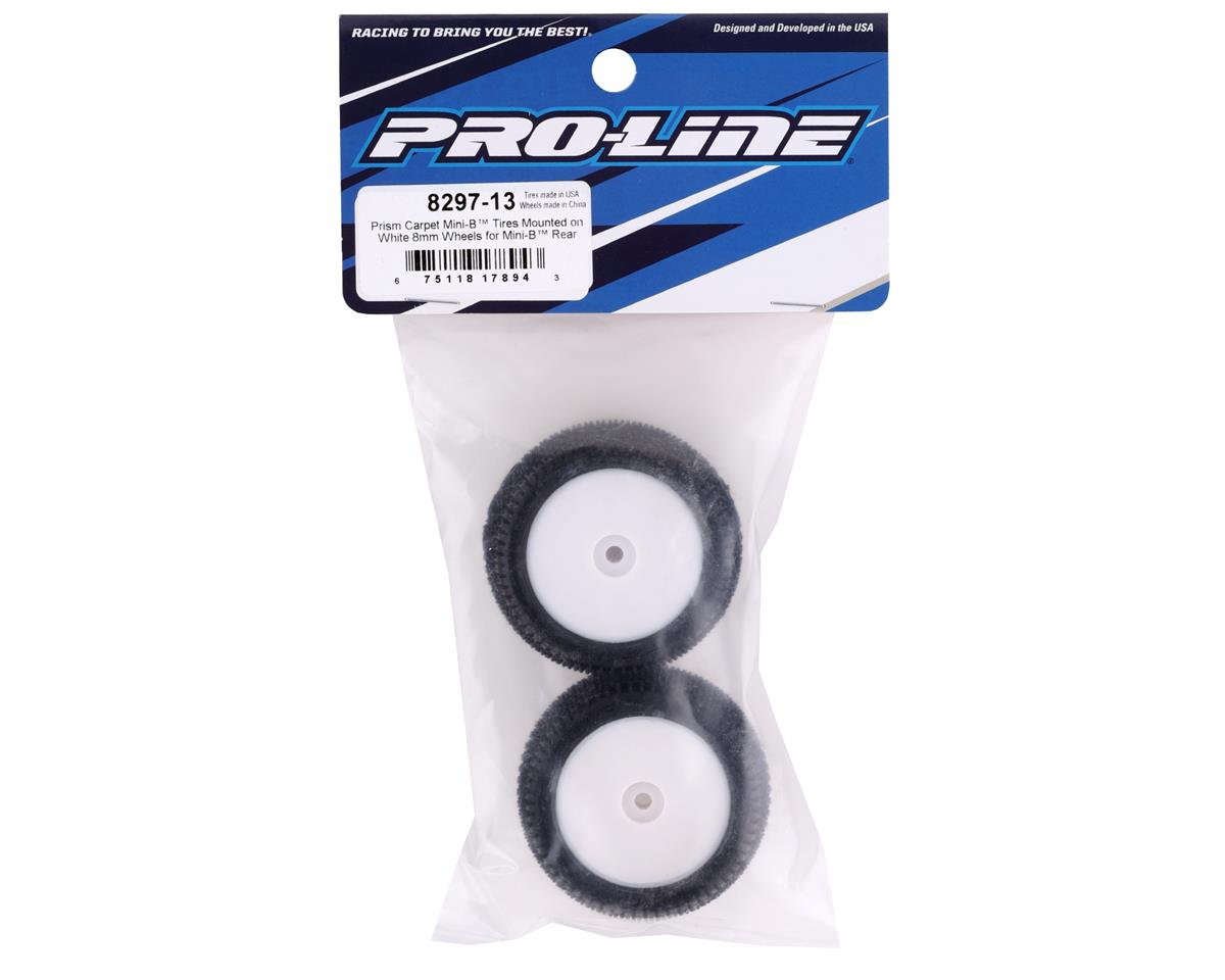 Proline Prism Carpet Tyres Mounted on White Wheels, Mini-B Rear, PR8297-13 - Hobbytech Toys