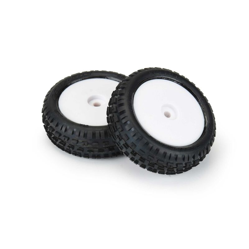 Proline Wedge Carpet Tyres Mounted on White Wheels, Mini-B Front, PR8298-13 - Hobbytech Toys