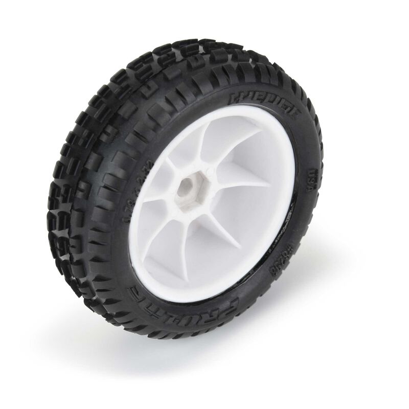 Proline Wedge Carpet Tyres Mounted on White Wheels, Mini-B Front, PR8298-13 - Hobbytech Toys