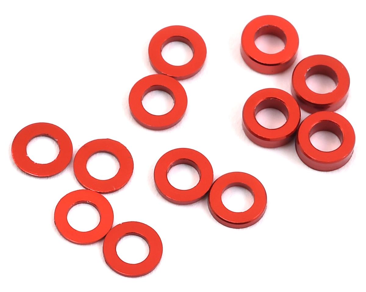 ProTek RC Aluminum Ball Stud Washer Set (Red) (12) (0.5mm, 1.0mm & 2.0mm) - Hobbytech Toys