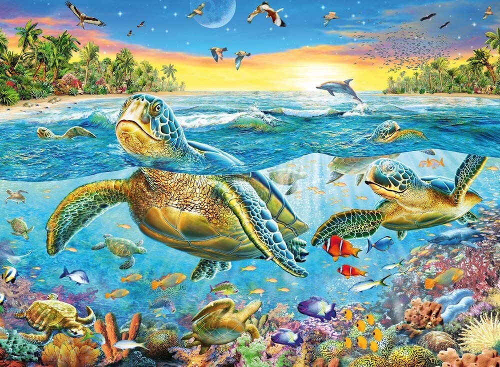 Ravensburger 12942-3 Swim with Sea Turtles Puzzle 100pc - Hobbytech Toys