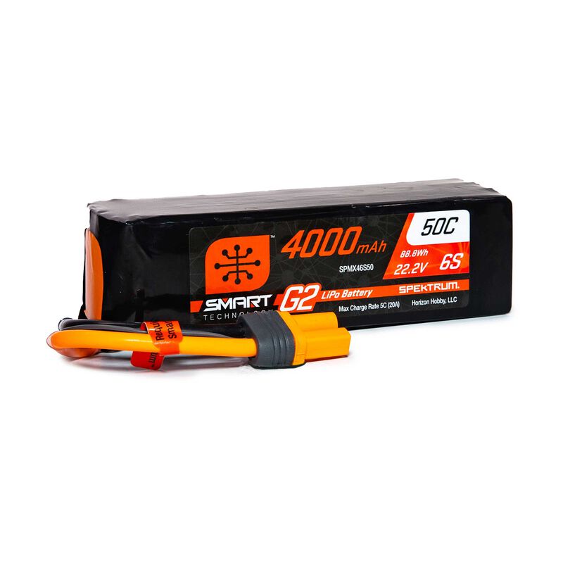 High-capacity 4000mAh 6S 22.2V 50C Smart G2 LiPo battery with IC5 connector for RC models and devices.