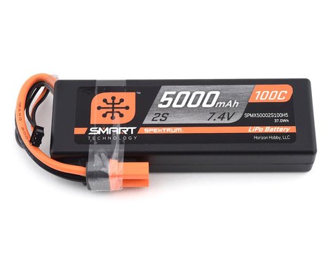 Spektrum 5000mAh 2S 7.4V 100C Smart Hard Case LiPo Battery with IC5 Connector - High-capacity, high-discharge rechargeable battery for RC devices.