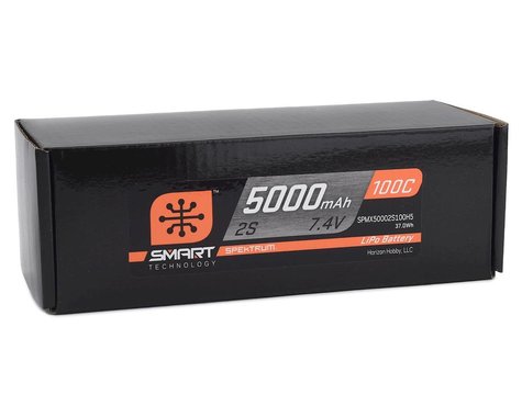 Compact 5000mAh 2S 7.4V 100C Smart LiPo battery with durable hard case and IC5 connector for RC applications.