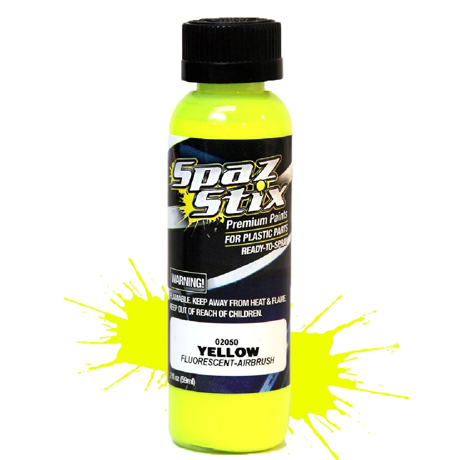 Spaz Stix 02050 Yellow Fluorescent Airbrush Paint (59ml Bottle) - Hobbytech Toys