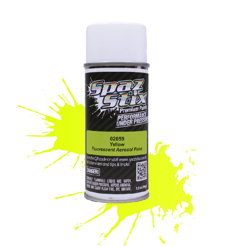 Spaz Stix 02059 Yellow Fluorescent Aerosol Paint (103.5ml Can) - Hobbytech Toys