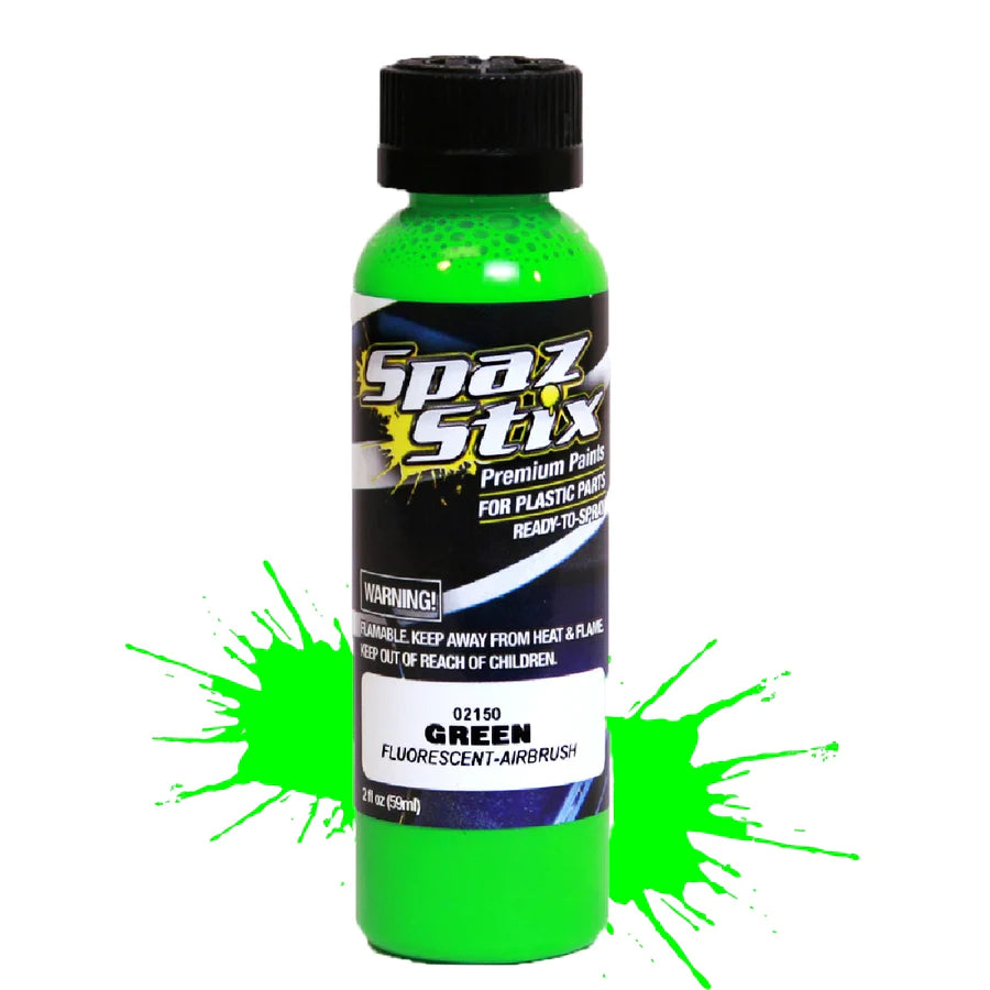 Spaz Stix 02150 Green Fluorescent Airbrush Paint (59ml Bottle) - Hobbytech Toys