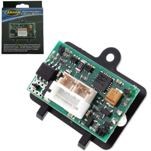 Compact digital chip for Scalextric DPR slot cars by Carson, featuring advanced technology for enhanced performance and control.