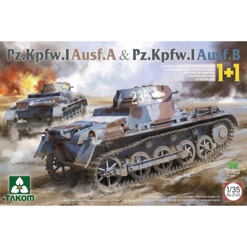 Takom 1/35 Pz.Kpfw.I Ausf.A &  Pz.Kpfw.I Ausf. B (1+1) Plastic Model Kit [2145] - Hobbytech Toys