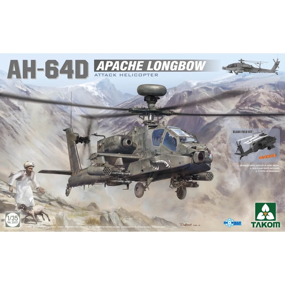 Takom 1/35 AH-64D Apache Longbow Attack Helicopter Plastic Model Kit - Hobbytech Toys