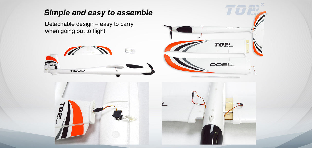 Top RC T1800 1800mm T-Tail EPO RC Glider PNP - Hobbytech Toys