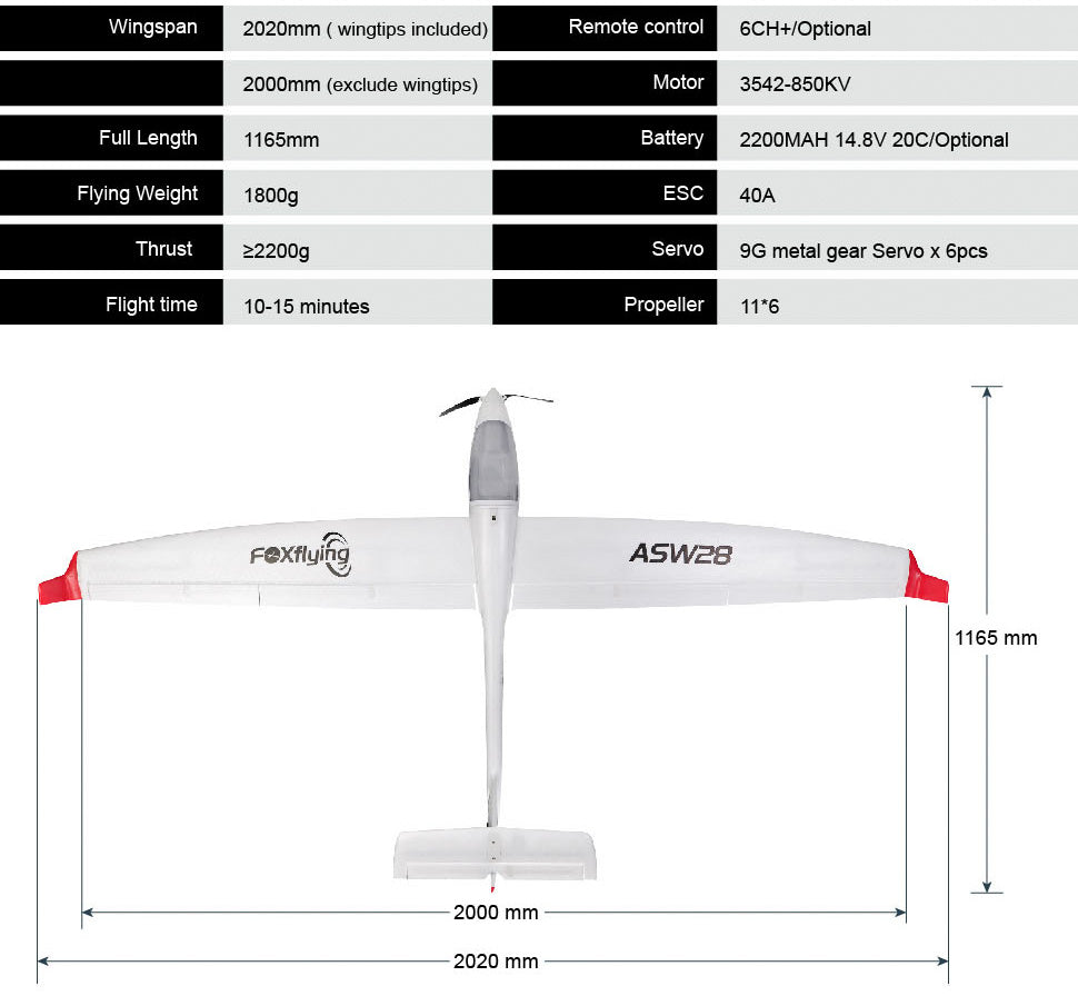 Top RC ASW28 2000mm Wingspan Glider PNP - Hobbytech Toys