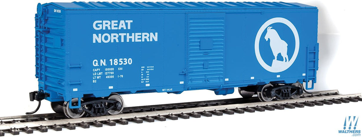 Walthers Mainline HO 40ft Association of American Railroads (AAR) Modernized 1948 Boxcar - Great Northern #18530 (Big Sky Blue, white; Large Rocky Logo) Walthers Mainline TRAINS - HO/OO SCALE