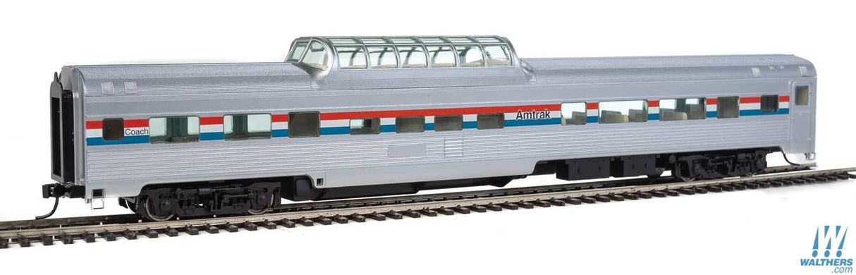 Walthers Mainline HO 85ft Budd Dome Coach - Ready to Run - Amtrak (Phase III; silver, Equal red, white, blue Stripes) Walthers Mainline TRAINS - HO/OO SCALE